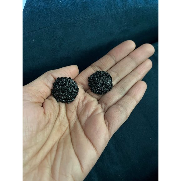 Large Big Black Earring round stud retro statement bold chunky Pierced Pageant - Picture 6 of 7